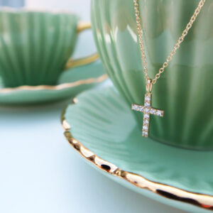 Ketting Cross Pavé Tag wit