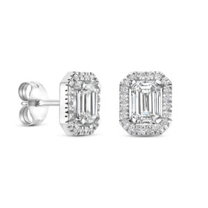 Oorstekers Emerald-cut Halo