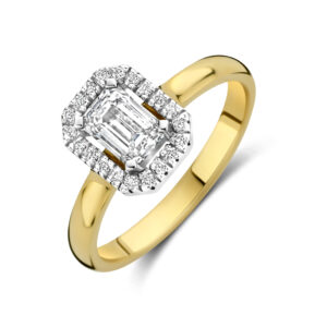 Ring Emerald-cut Halo bicolor